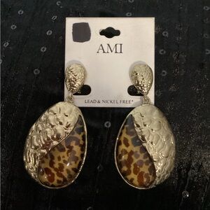 Ami Gold and Animal Print Statement Earrings